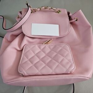 Pink Quilted Women's Bag And Backpack.